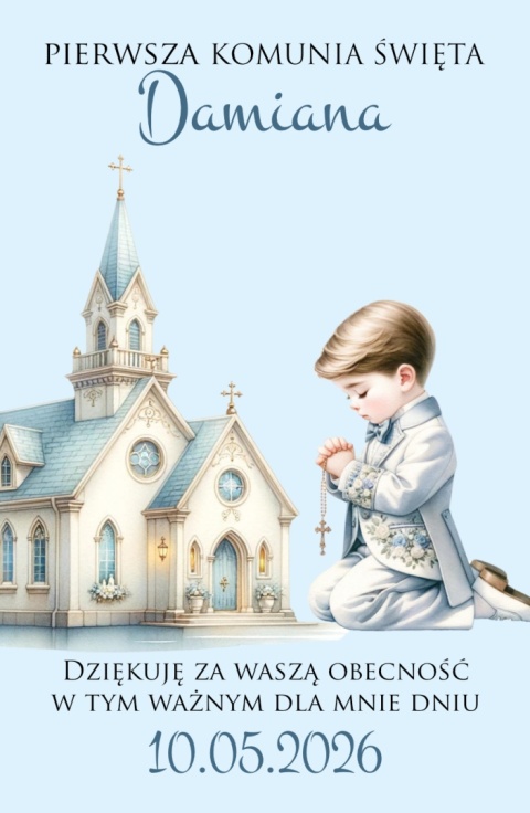 75mm x115 Komunia Chłopca Podziękowanie Magnes Basic 3D