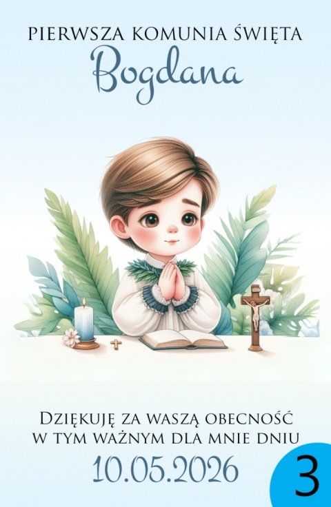 75mm x115 Komunia Chłopca Podziękowanie Magnes Basic 3D