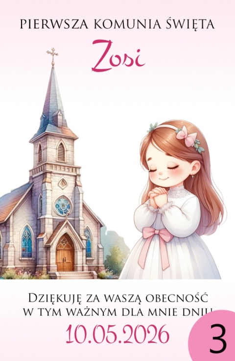 75mm x 55 Komunia Dziewczynki Podziękowanie Magnes Basic 3D