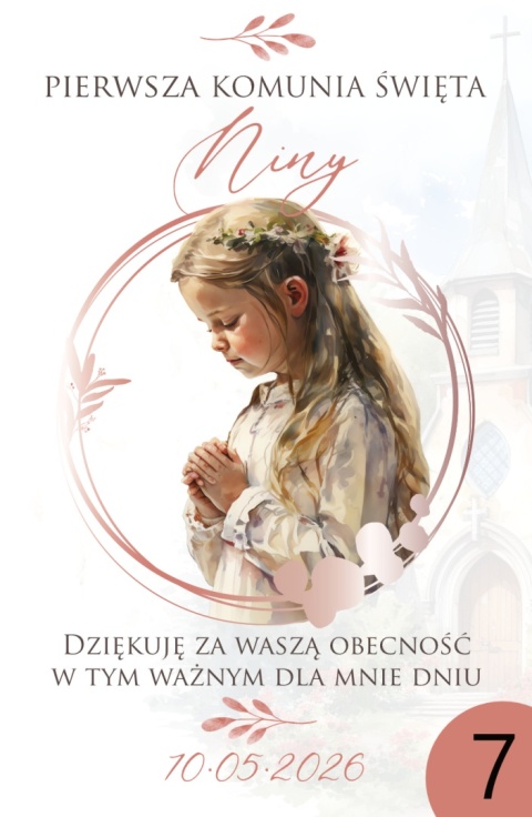 75mm x 55 Komunia Dziewczynki Podziękowanie Magnes Basic 3D